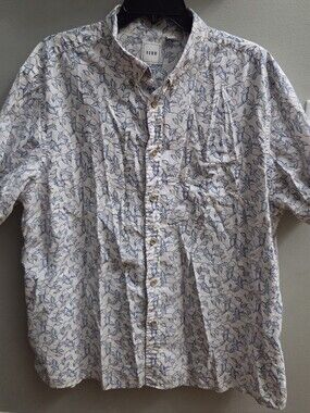 ROWM Dilliard's Men's XXL Short-Sleeve Button-Down Shirt - Blue Leaf Print